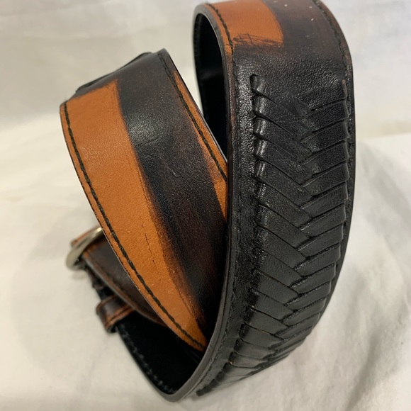 YSL Yves Saint Laurent brown woven leather belt 34